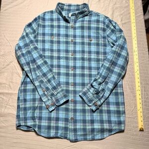 Duluth Trading Co. Mens Blue Plaid Flannel Slim Fit Shirt Button Front XL Tall
